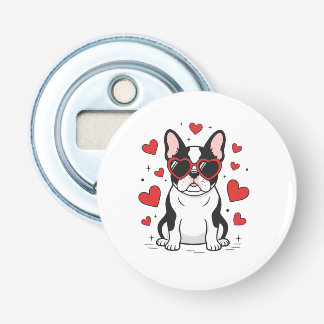 Cute Frenchie in Love Heart Sunglasses Illustratio Flasköppnare