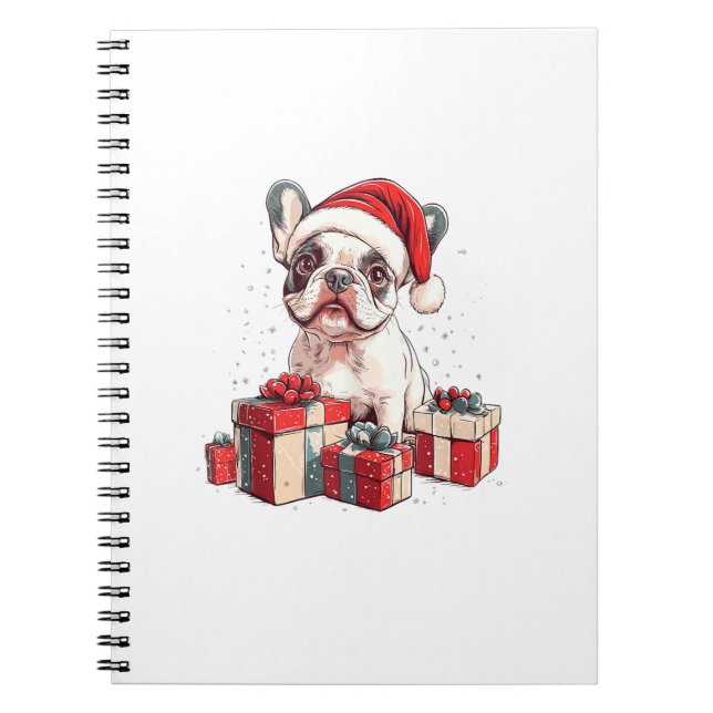 Cute Frenchie Santa Hat Funny jul Fransk Bul Anteckningsbok (Framsidan)