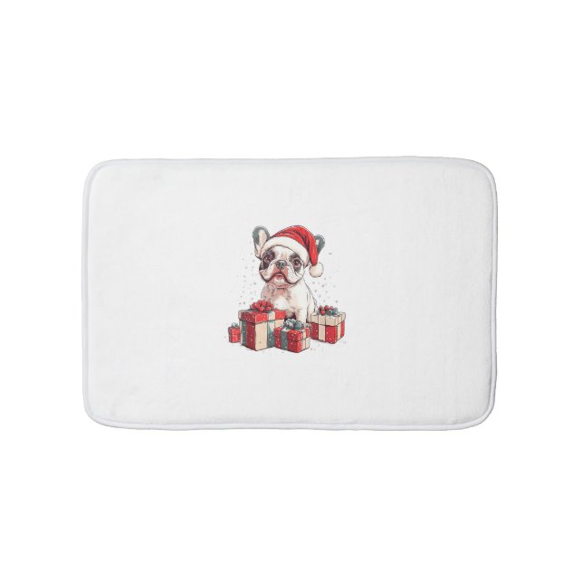 Cute Frenchie Santa Hat Funny jul Fransk Bul Badrumsmatta (Framsidan)