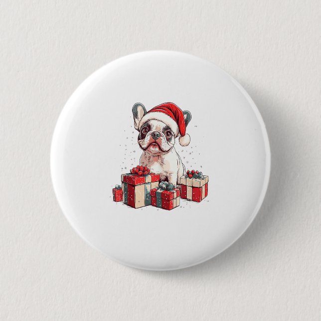 Cute Frenchie Santa Hat Funny jul Fransk Bul Knapp (Framsida)