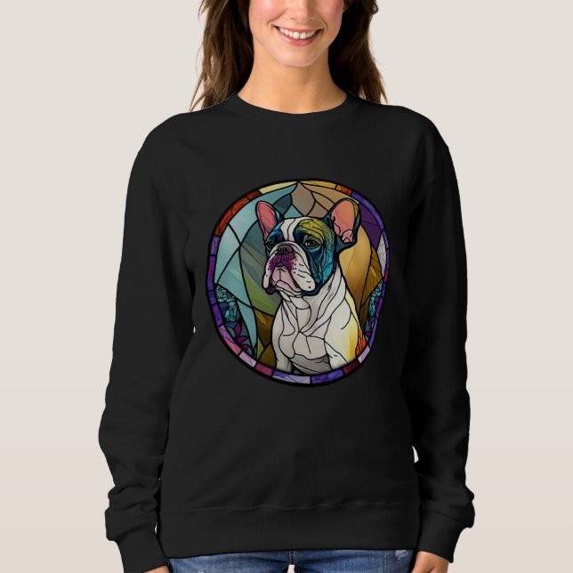 Cute Frenchie Stained Glass Window French Bulldog T Shirt (Framsida)
