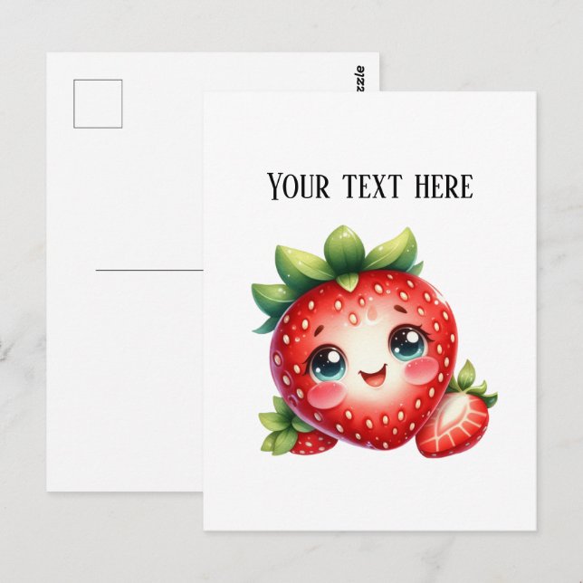 Cute fresh strawberry customizable vendors  vykort (Fram/baksida)