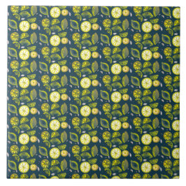 Cute Fresh Summer Lemon Citrus Doodle Gult Blue Kakelplatta
