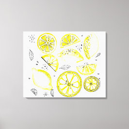 Cute Fresh Summer Lemon Citrus Doodle Gult Canvastryck