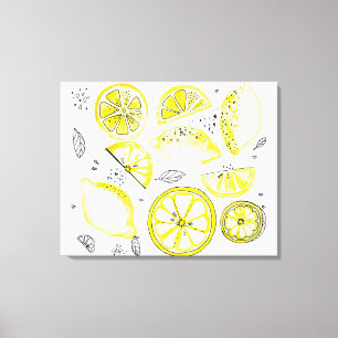 Cute Fresh Summer Lemon Citrus Doodle Gult Canvastryck