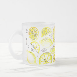 Cute Fresh Summer Lemon Citrus Doodle Gult Large Frostad Glasmugg
