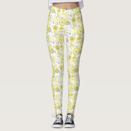 Cute Fresh Summer Lemon Citrus Doodle Gult Leggings