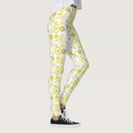 Cute Fresh Summer Lemon Citrus Doodle Gult Leggings