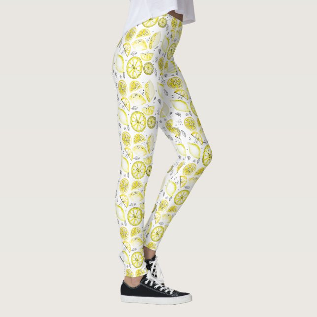 Cute Fresh Summer Lemon Citrus Doodle Gult Leggings (Höger)