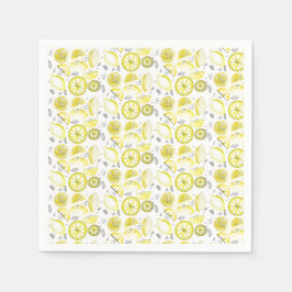 Cute Fresh Summer Lemon Citrus Doodle Gult Pappersservett
