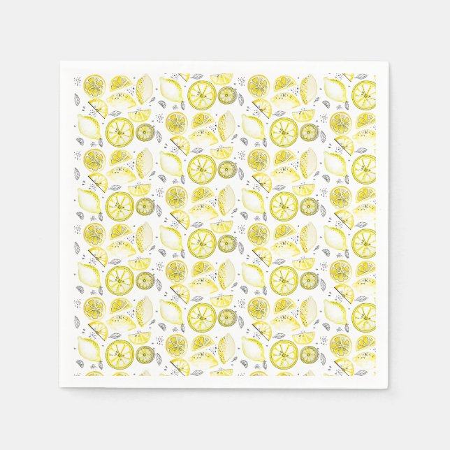 Cute Fresh Summer Lemon Citrus Doodle Gult Pappersservett (Framsidan)