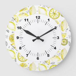 Cute Fresh Summer Lemon Citrus Doodle Gult Stor Klocka