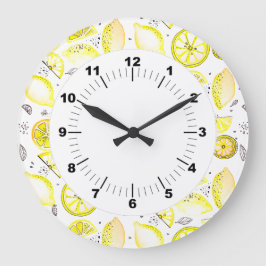 Cute Fresh Summer Lemon Citrus Doodle Gult Stor Klocka