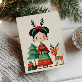 Cute Frida Kahlo Minimalist Tecknad jul Vykort