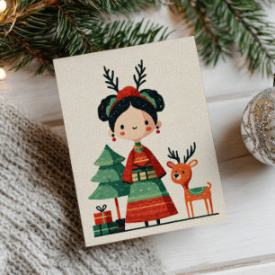 Cute Frida Kahlo Minimalist Tecknad jul Vykort