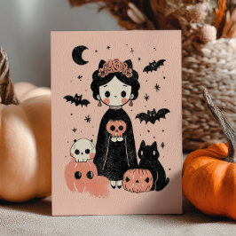 Cute Frida Kahlo Rosa Pasteloween Happy halloween Kort