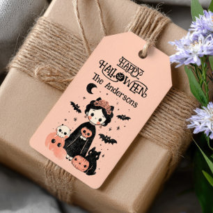 Cute Frida Kahlo Whimsical Rosa Happy halloween Presentetikett