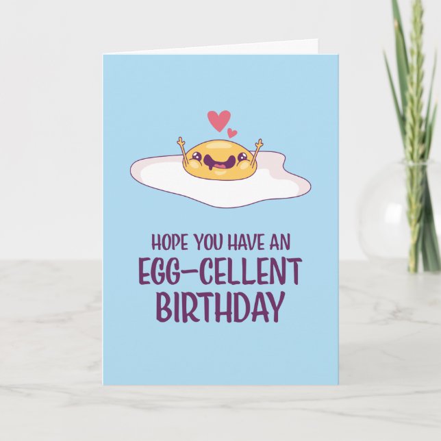 Cute Fried Egg Pun Egg-cellent Funny Birthday Kort (Framsida)