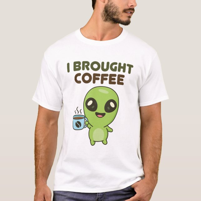 Cute Friendly Alien I-kaffe T Shirt (Framsida)
