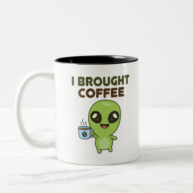 Cute Friendly Alien I-kaffe Två-Tonad Mugg (Vänster)