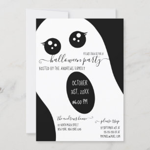 Cute Friendly Black White Ghost Halloween fest Inbjudningar