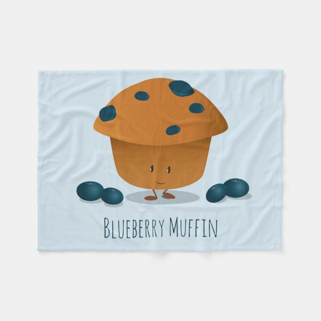 Cute Friendly Blueberry Muffin Tecknade figurer Fleecefilt (Framsidan (Horisontell))