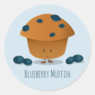 Cute Friendly Blueberry Muffin Tecknade figurer Runt Klistermärke