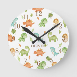 Cute Friendly Dinosaurs T-Rex Brontosaurus Bedroom Rund Klocka