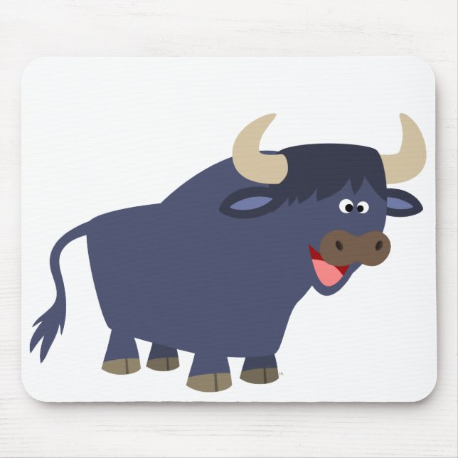 Cute Friendly Tecknad Bull Mousepad Musmatta (Framsidan)