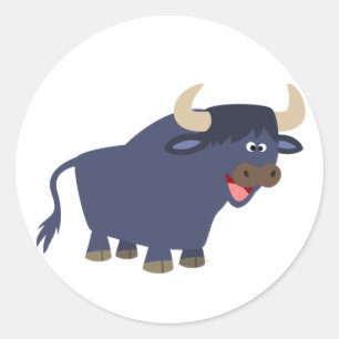 Cute Friendly Tecknad Bull Sticker Runt Klistermärke