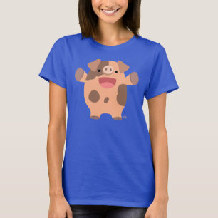 Cute Friendly Tecknad Gris Women T-shirt