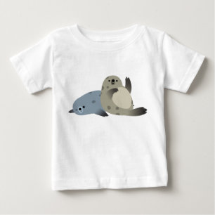 Cute Friendly Tecknad Harbour Sälar Baby T-Shirt