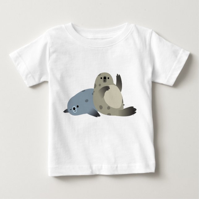 Cute Friendly Tecknad Harbour Sälar Baby T-Shirt (Framsida)