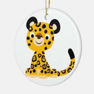 Cute Friendly Tecknad Jaguar Julgransprydnad Keramik