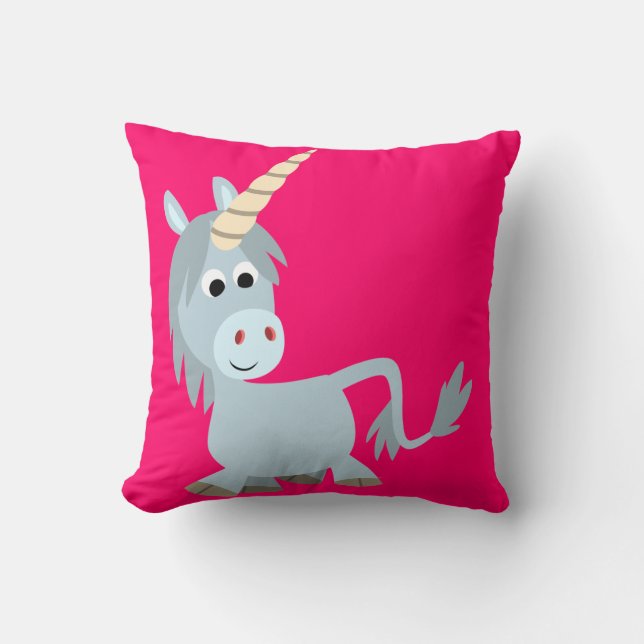 Cute Friendly Tecknad Unicorn Pillow Kudde (Framsida)
