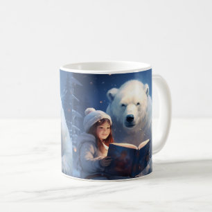 Cute Friends - Polar Bear & Girl Reading a Bok Kaffemugg