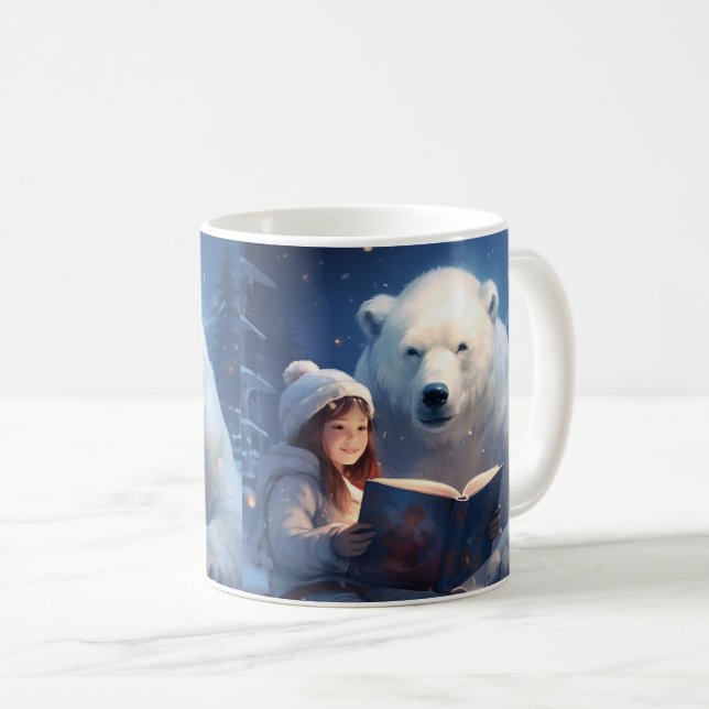 Cute Friends - Polar Bear & Girl Reading a Bok Kaffemugg (Framsida höger)