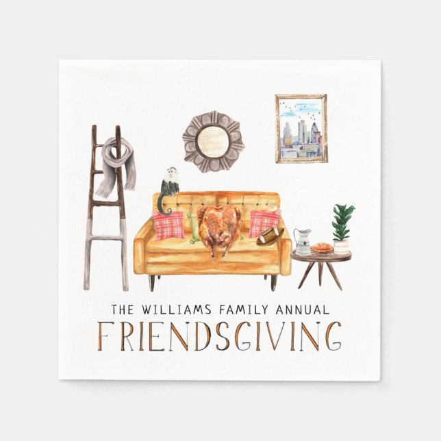 Cute Friendsgiving Thanksgiving Middag Party Pappersservett (Framsidan)