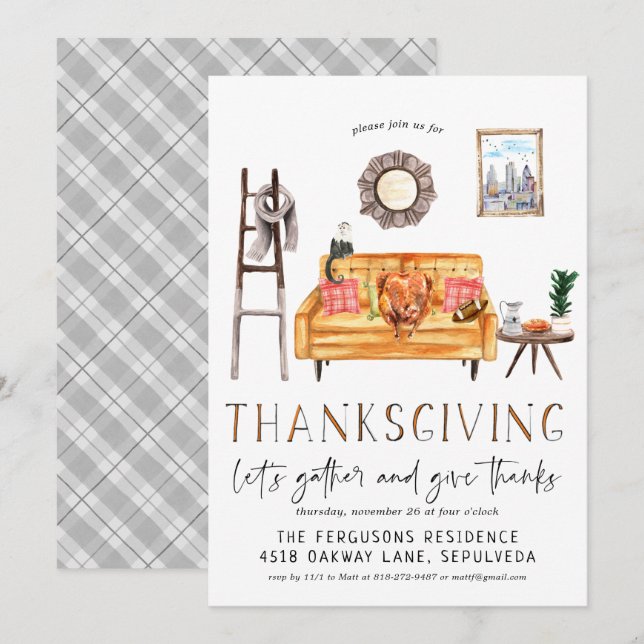 Cute Friendsgiving Thanksgiving Middagsinbjudan Inbjudningar (Fram/baksida)