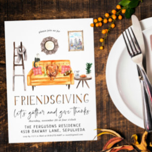 Cute Friendsgiving Thanksgiving Middagsinbjudan Inbjudningar
