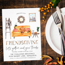 Cute Friendsgiving Thanksgiving Middagsinbjudan