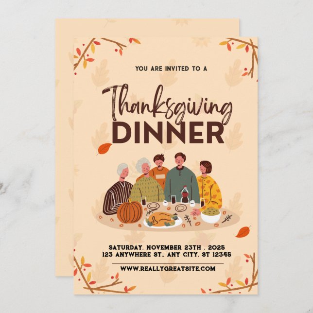 Cute Friendsgiving Thanksgiving Middagsinbjudan Inbjudningar (Fram/baksida)