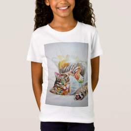 Cute Frisky Tabby katt cat art Girls T Shirt