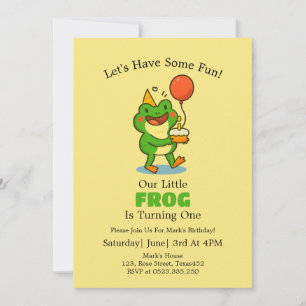 Cute Frog 1:a födelsedagarinbjudan Inbjudningar
