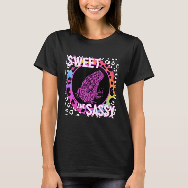 Cute Frog 90s Nostalgia Rainbow Leopard Skriv ut T Shirt (Framsida)