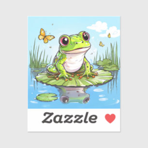 Cute Frog and Butterflies på Lily Pad Klistermärken