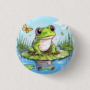 Cute Frog and Butterflies på Lily Pad Knapp