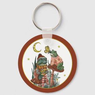 Cute Frog and Toad Merry Mushroom-julklapp Nyckelring