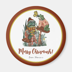 Cute Frog and Toad Merry Mushroom-julmagne Magnet