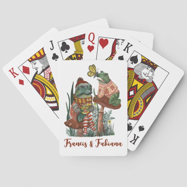 Cute Frog and Toad Merry Mushroom-juluppspelning Casinokort (Baksidan)